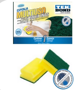 [ESP-TEK-6285] ESPONJA DOBLE ACCION MULTIUSOS SALVA UÑAS 65 X 92 X 40REF. 726285 / 390640 MARCA TEK BOND