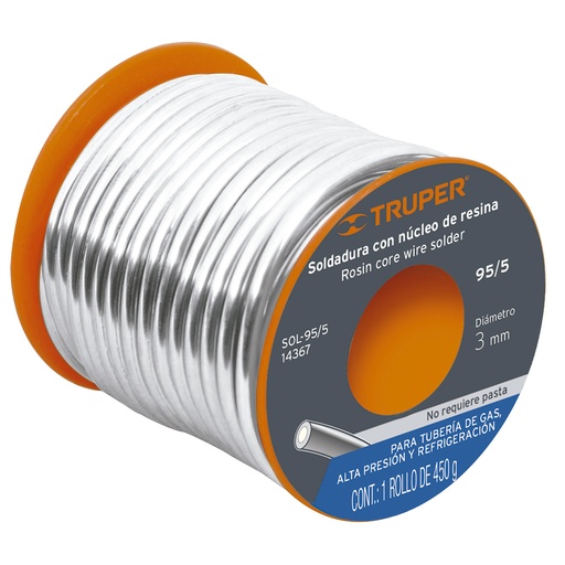[EST-TRU-14367] ESTAÑO EN BOBINA 95/5 ( ESTAÑO / PLOMO ) DE 3MM - FUSION EN 240°C - 450G REF. 14367 MARCA TRUPER