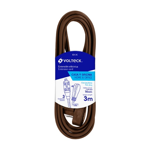 [EXT-VOL-48007] EXTENSION ELEC DOMESTICA 2 X 16 AWG 3 MTS COLOR MARRON MOD. ED-3C REF. 48007 / 10198 MARCA VOLTECK