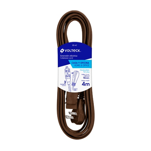 [EXT-VOL-48013] EXTENSION ELEC DOMESTICA 2 X 16 AWG 4 MTS 13 AMP MARRON MOD. ED-4C REF. 48013 / 10200 MARCA VOLTECK