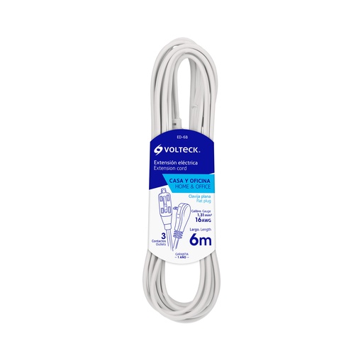 [EXT-VOL-48024] EXTENSION ELEC DOMESTICA 2 X 16 AWG 6 MTS COLOR BLANCO REF. 48024 MARCA VOLTECK