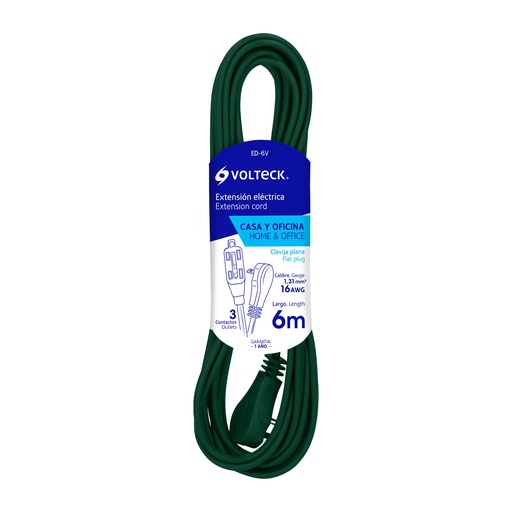 [EXT-VOL-48026] EXTENSION ELEC DOMESTICA 2 X 16 AWG 6 MTS COLOR VERDE REF. 48026 MARCA VOLTECK