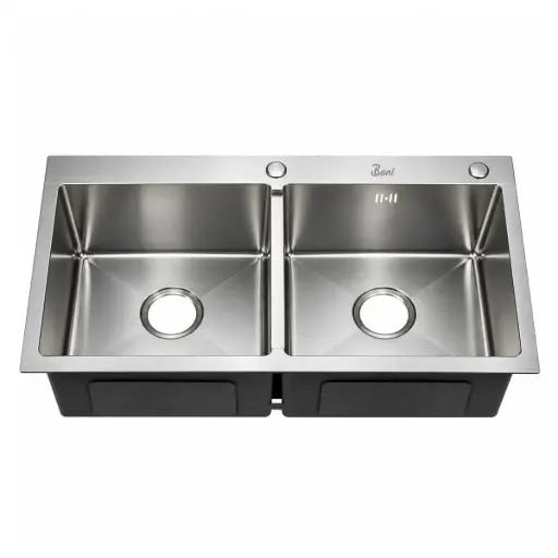 [FRE-BAR-FRE.01.02] FREGADERO DE 2 TINA ACERO INOX. SOBRE TOPE/ EMPOTRAR 82 CM X 45 CM X 22 CM REF. FRE.01.02 MARCA BARI