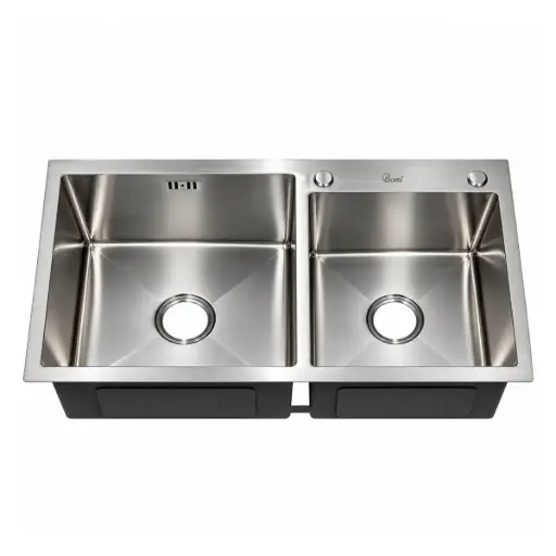 [FRE-BAR-FRE.01.03] FREGADERO DE 2 TINA ACERO INOX. SOBRE TOPE/ EMPOTRAR 82 X 45 X 22 CM C/ACCESORIOS REF.FRE.01.03 BARI
