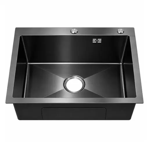 [FRE-BAR-FRE.01.06] FREGADERO DE 1 TINA INTEGRADO ACERO INOX SOBRE TOPE 55 X 45 X 22 NEGRO DIAMANTE FRE.01.06 MARCA BARI