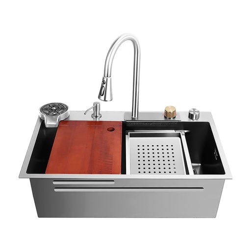 [FRE-BAR-FRE.01.12] FREGADERO DE 1 TINA ACERO INOX SOBRE TOPE/EMPOTRAR 75 X 46 X 22CM C/ACCESORIOS BRUSHED BARI