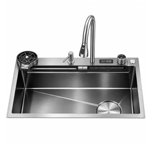 [FRE-BAR-FRE.01.14] FREGADERO DE 1 TINA ACERO INOX. SOBRE TOPE 75X46X22CM BRUSH DIAMANTE REF. FRE.01.14 MARCA BARI