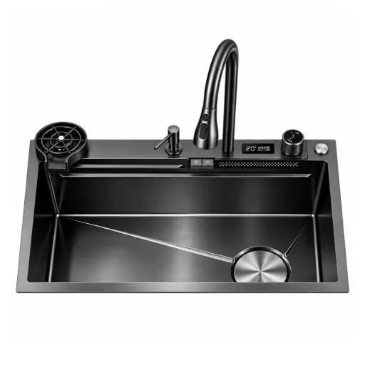 [FRE-BAR-FRE.01.15] FREGADERO DE 1 TINA ACERO INOX. SOBRE TOPE 75X46X22CM NEGRO DIAMANTE REF. FRE.01.15 MARCA BARI