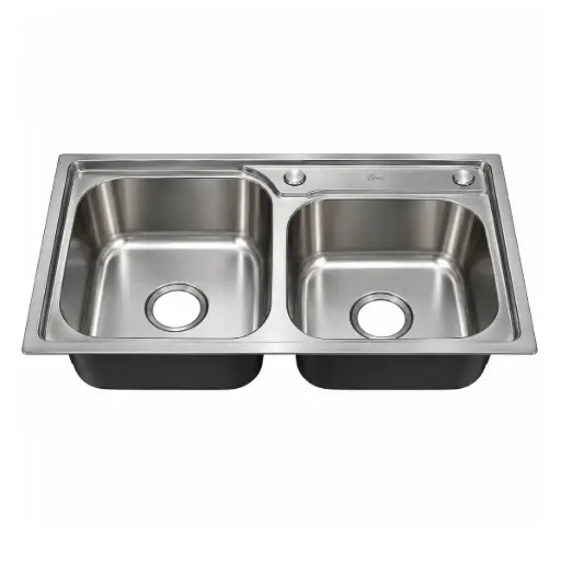 [FRE-BAR-FRE.03.03] FREGADERO DE 2 TINA ACERO INOX. SOBRE TOPE 78 CM X 43 CM X 22 CM REF. FRE.03.03 MARCA BARI