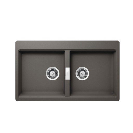 [FRE-SCH-02FDHORN200SLV] FREGADERO DE CUARZO MOD. HORIZONT N-200 SILVERSTONE 2 PONCHERAS 86 CM X 50 CM MARCA SCHOCK