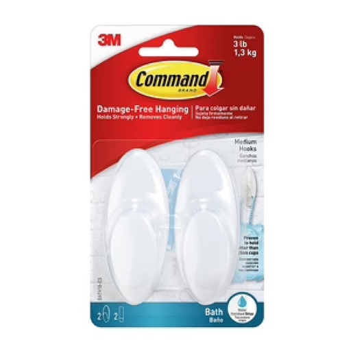 [GAN-3M-BATH18-ES] GANCHO / PERCHERO ACRILICO ( 2 PZAS) P/COLG. C/DOBLE FAZ (SUJETA 1.3KG) COD.BATH18-ES MARCA 3M