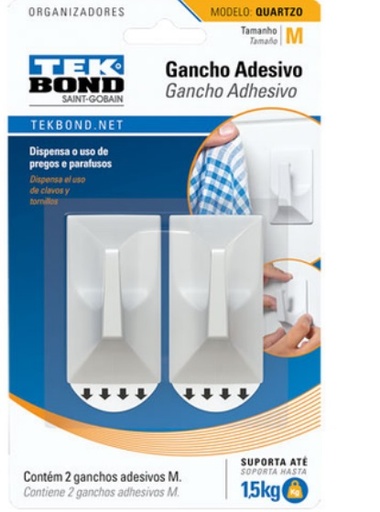 [GAN-TEK-8004] GANCHO PLASTICO AUTO ADHESIVO P/ PRENDA SOPORTA HASTA 1.5KG BLANCO REF 08004 / 382645 MARCA TEK BOND