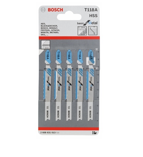 [HOJ-BOS-2608668145] JUEGO DE HOJA DE SIERRA CALADORA CORTE/METAL/FINOS T118A REF.2608668145/ 876755/ 568890 MARCA BOSCH