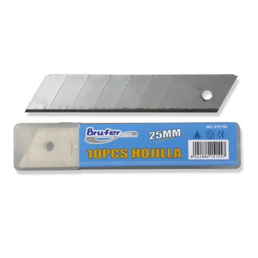 [HOJ-BRU-215155] HOJAS DE CUCHILLA PARA EXACTO DE 25 MM BLISTER DE 10 PZAS REF. 215155 MARCA BRUFER