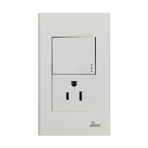 [INT-BAR-INT.01.08] INTERRUPTOR+TOMACORRIENTE CON TIERRA SERIE SEMPLICE COLOR BLANCO REF. INT-01.08 MARCA BARI