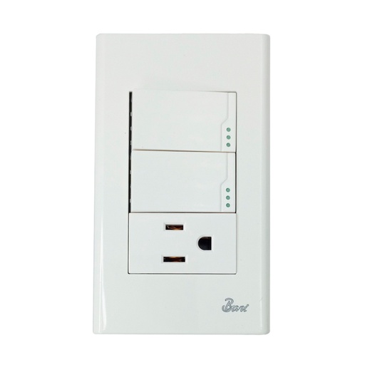 [INT-BAR-INT.01.12] INTERRUPTOR DOBLE + TOMACORRIENTE C/TIERRA SERIE SEMPLICE COLOR BLANCO REF. INT-01.12 MARCA BARI