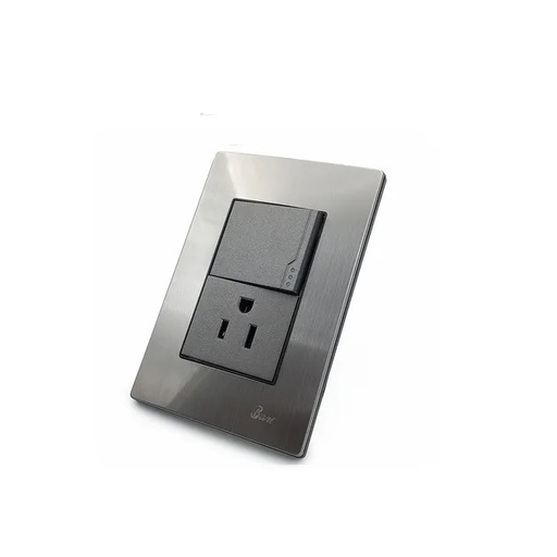 [INT-BAR-INT.02.08] INTERRUPTOR+TOMA CORRIENTE CON TIERRA SERIE INOX COLOR ACERO INOXIDABLE REF. INT-02.08 MARCA BARI