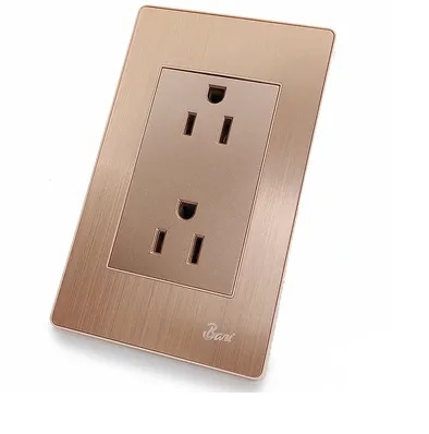 [INT-BAR-INT.03.07] TOMA CORRIENTE DOBLE CON TIERRA SERIE OTTONE COLOR BRUSH GOLD REF. INT-03.07 MARCA BARI