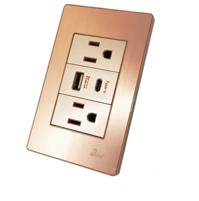 [INT-BAR-INT.03.11] TOMA CORRIENTE DOBLE USB SERIE OTTONE COLOR BRUSH GOLD REF. INT-03.11 MARCA BARI