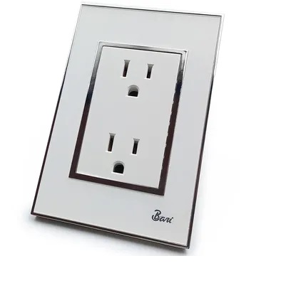 [INT-BAR-INT.04.07] TOMA CORRIENTE DOBLE CON TIERRA SERIE BIANCO COLOR BLANCO C/ CROMADO REF. INT-04.07 MARCA BARI