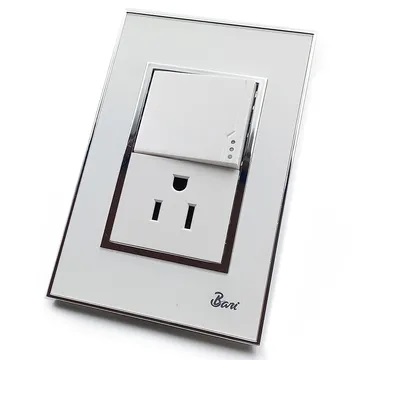 [INT-BAR-INT.04.08] INTERRUPTOR + TOMACORRIENTE C/TIERRA SERIE BIANCO COLOR BLANCO C/ CROMADO REF. INT-04.08 MARCA BARI