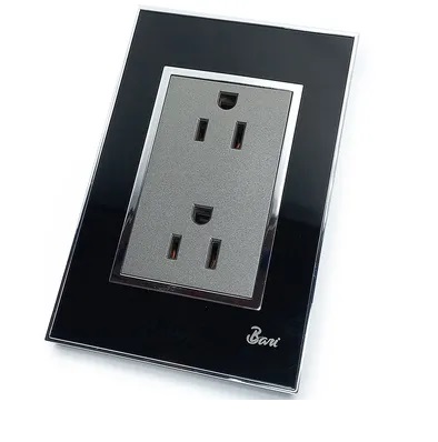 [INT-BAR-INT.05.07] TOMA CORRIENTE DOBLE CON TIERRA SERIE NERO COLOR NEGRO C/CROMADO REF. INT-05.07 MARCA BARI