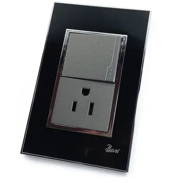 [INT-BAR-INT.05.08] INTERUPTOR + TOMACORRIENTE CON TIERRA SERIE NERO COLOR NEGRO C/CROMADO REF. INT-05.08 MARCA BARI