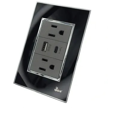 [INT-BAR-INT.05.11] TOMA CORRIENTE DOBLE USB SERIE NERO COLOR NEGRO C/CROMADO REF.INT-05.11 MARCA BARI
