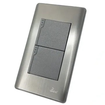 [INT-BAR-INT.06.02] INTERRUPTOR DOBLE MOD.CURVO SERIE METALLO COLOR ACERO INOXIDABLE REF. INT-06.02 MARCA BARI