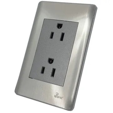 [INT-BAR-INT.06.07] TOMA CORRIENTE DOBLE C/TIERRA MOD.CURVO SERIE METALLO COLOR ACERO INOXIDAB. REF.INT-06.07 MARCA BARI