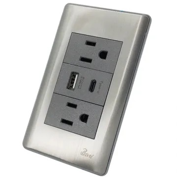 [INT-BAR-INT.06.11] TOMA CORRIENTE DOBLE USB MOD.CURVO SERIE METALLO COLOR ACERO INOXIDABLE REF. INT-06.11 MARCA BARI