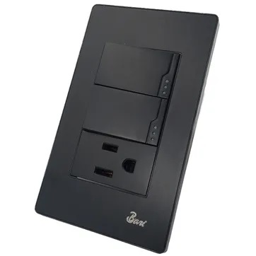 [INT-BAR-INT.07.12] INTERRUPTOR DOBLE + TOMACORRIENTE CON TIERRA SERIE BUIO COLOR NEGRO REF. INT-07.12 MARCA BARI