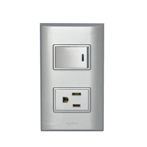 [INT-IGO-B316-S] INTERRUPTOR C/TOMACORRIENTE COLOR PLATEADO REF. B316-S MARCA IGOTO
