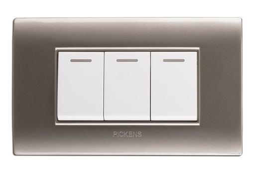 [INT-PIC-118K03PLBL] INTERRUPTOR TRIPLE COLOR PLATA / BLANCO REF. 118K-03-PLBL MARCA PICKENS