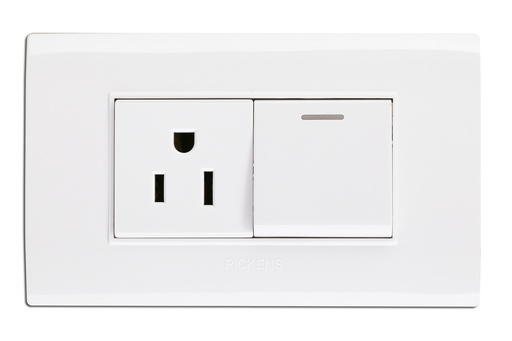 [INT-PIC-BL118K07] INTERRUPTOR SENCILLO + TOMA CORRIENTE COLOR BLANCO REF. BL-118K-07 MARCA PICKENS