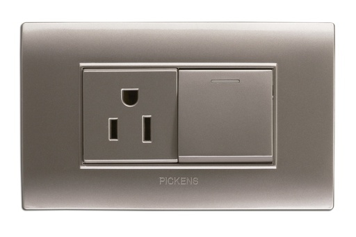 [INT-PIC-PL118K07] INTERRUPTOR SENCILLO + TOMA CORRIENTE COLOR PLATA REF. PL-118K-07 MARCA PICKENS