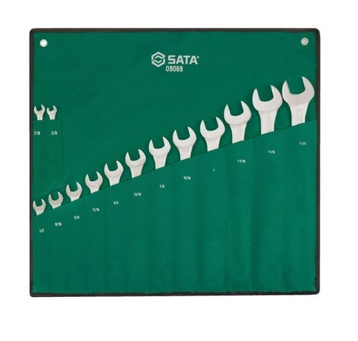 [JGO-SAT-09069A] JUEGO DE LLAVE COMBINADA 14 PZAS 3/8" - 1.1/4" (SAE) REF. 09069A COD 3221001 / ST09069ASJ MARCA SATA
