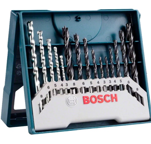 [JUE-BOS-2607017504] JUEGO DE BROCAS / MECHAS P/CONCRETO, METAL Y MADERA 15PZAS 3MM-8MM REF.2607017504/870157 MARCA BOSCH