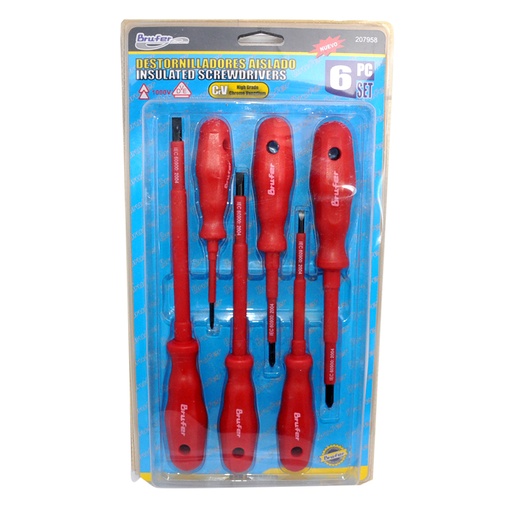 [JUE-BRU-207958] JUEGO DE DESTORNILLADORES PARA ELECTRICISTA DE 6 PZAS 1000 V AISLADO REF. 207958 MARCA BRUFER