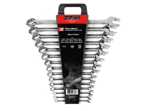 [JUE-NIK-NIK-85-904] JUEGO DE LLAVE COMBINADA CROMADA 15 PZAS 6-20MM REF. NIK-85-904 MARCA NIKATTO