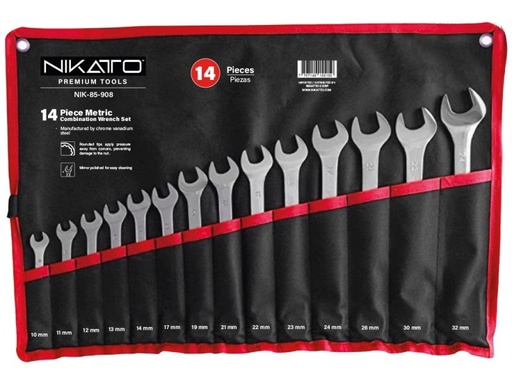 [JUE-NIK-NIK-85-908] LLAVE COMBINADA CROMADA 14 PZAS 10-32MM REF. NIK-85-908 MARCA NIKATTO