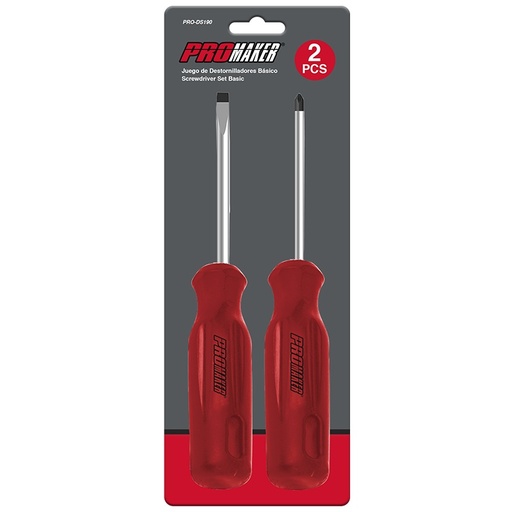 [JUE-PRO-DS190] JUEGO DE DESTORNILLADORES 2 PZAS BASICO PALA/ESTRIA REF. PRO-DS190 MARCA PROMAKER