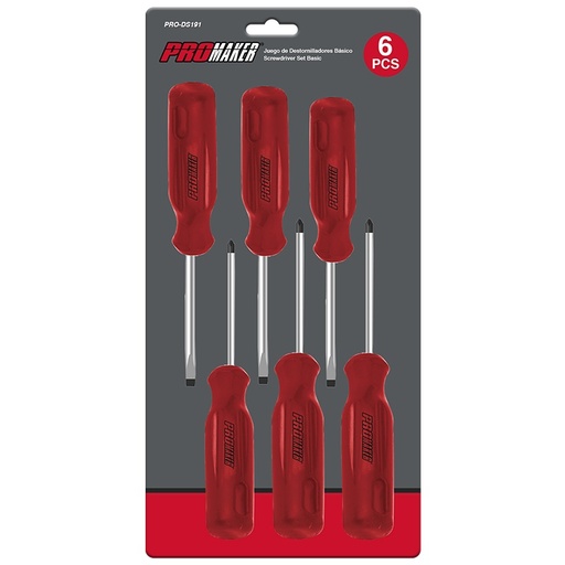 [JUE-PRO-DS191] JUEGO DE DESTORNILLADORES 6 PZAS BASICO PALA/ESTRIA REF. PRO-DS191 MARCA PROMAKER
