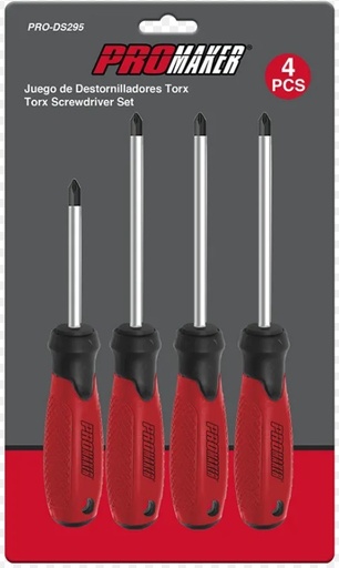 [JUE-PRO-DS295] JUEGO DE DESTORNILLADORES 4 PZAS REDONDO TORX. REF. PRO-DS295 MARCA PROMAKER