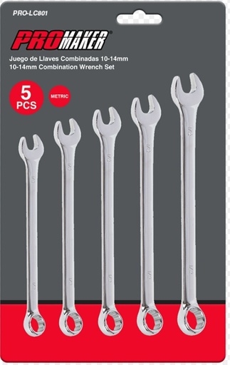 [JUE-PRO-LC801] JUEGO DE LLAVE COMBINADA CROMADA 5 PZAS METRICAS REF. PRO-LC801 MARCA PROMAKER