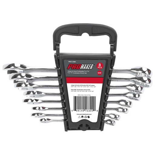 [JUE-PRO-LC808] JUEGO DE LLAVE COMBINADA CROMADA 8 PZAS SAE (5/16" - 3/4") REF.PRO-LC808 MARCA PROMAKER