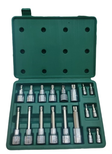 [JUE-SAT-ST09052SJ] JUEGO DE DADOS TORX 18 PZAS 1/4" - 1/2" REF. ST09052SJ / 323191 MARCA SATA