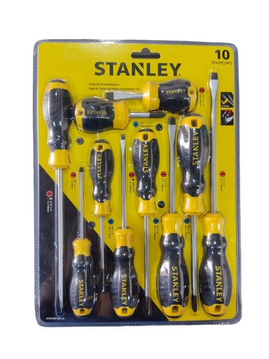 [JUE-STA-60100S] JUEGO DE DESTORNILLADORES 10 PZAS PALA / ESTRIA C/BLISTER REF. 60100S MARCA STANLEY