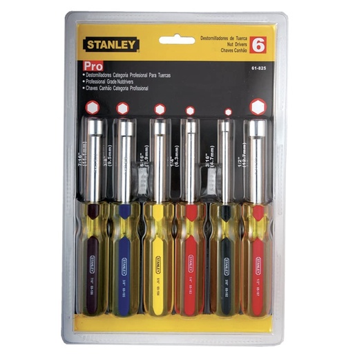 [JUE-STA-61825] JUEGO DE DESTORNILLADORES DE COPA 6 PZAS 3/16" - 1/2" REF. 61-825 MARCA STANLEY