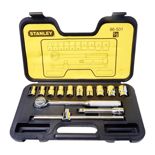 [JUE-STA-86501] JUEGO DE DADOS / AUTOCLET CUADRANTE DE 1/2" 14 PZAS 10 A 22 MM MILIMETRICO REF. 86-501 MARCA STANLEY